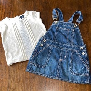 Baby GAP girls toddler denim jumper coveralls dress and top 12-18 months EUC